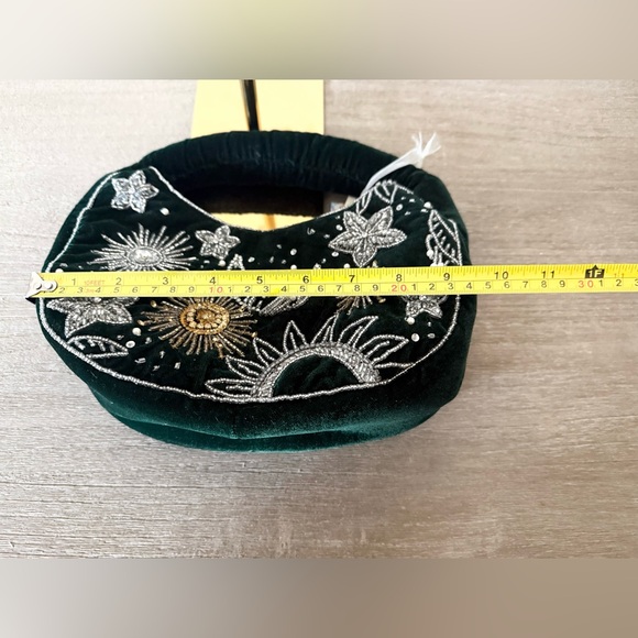 NWT T.J.Maxx Celestial Silver and Gold Beaded Wristlet in Dark Green Velour - Picture 7 of 7